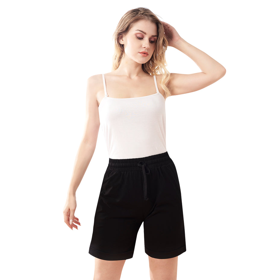 Bluenixie Black Cotton Lounge Shorts for Girl 