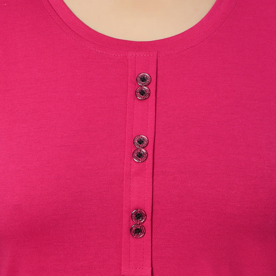 Bluenixie Fushia Color Hosiery Kurti Top for Women 3/4 Sleeves