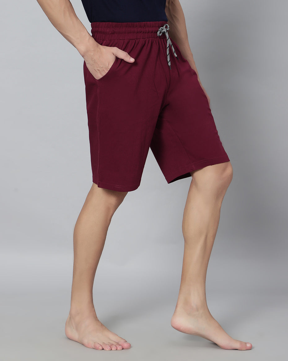 Ego trip Maroon color Hosiery Cotton Plain Shorts