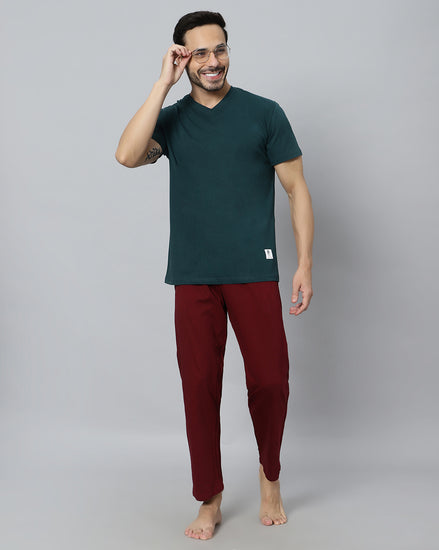Men-Model-wearing-Ego-Trip-V-Neck-half-sleeve-Aiirforce-color-t-shirt