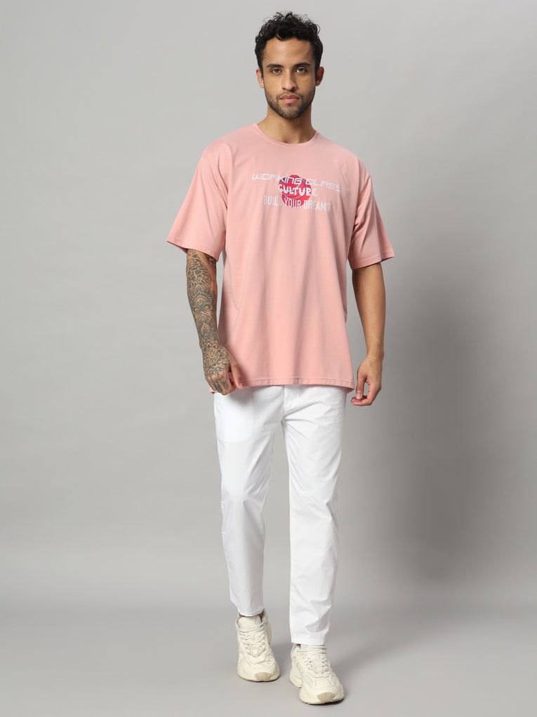 Ego Trip Drop shoulder Round Neck Peach Color t- shirt