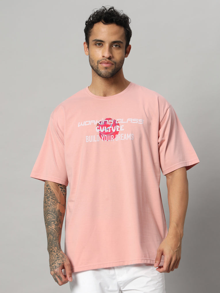 Ego Trip Drop shoulder Round Neck Peach Color t- shirt