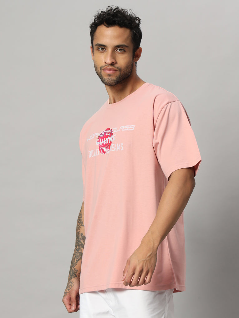 Ego Trip Drop shoulder Round Neck Peach Color t- shirt