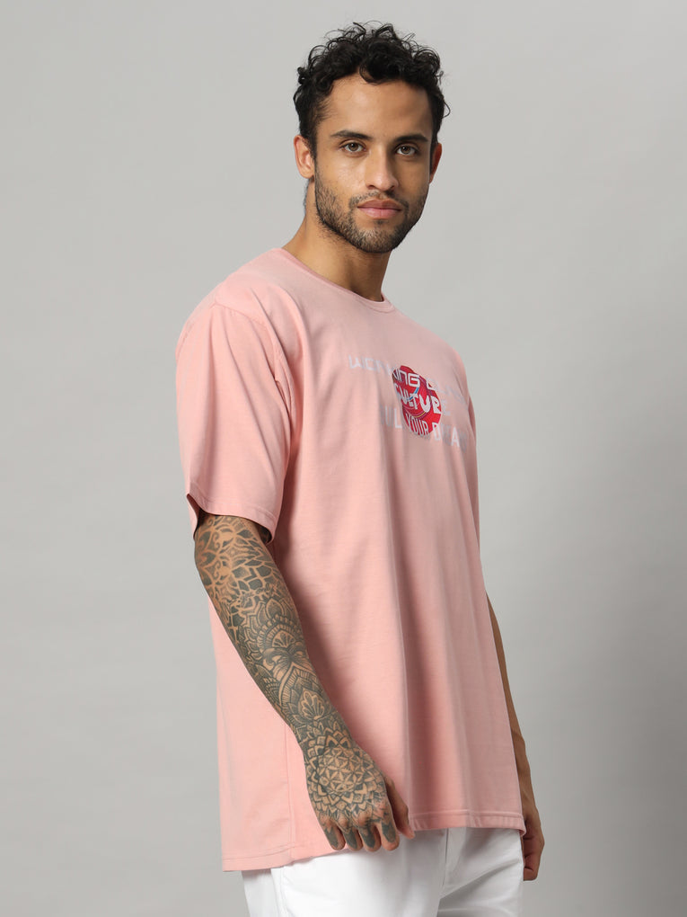 Ego Trip Drop shoulder Round Neck Peach Color t- shirt