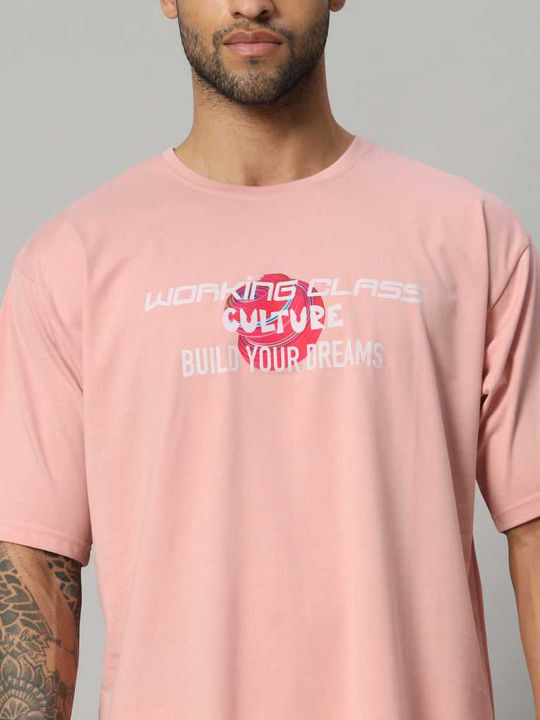 Ego Trip Drop shoulder Round Neck Peach Color t- shirt