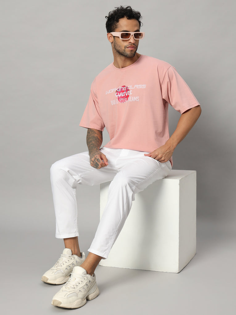 Ego Trip Drop shoulder Round Neck Peach Color t- shirt