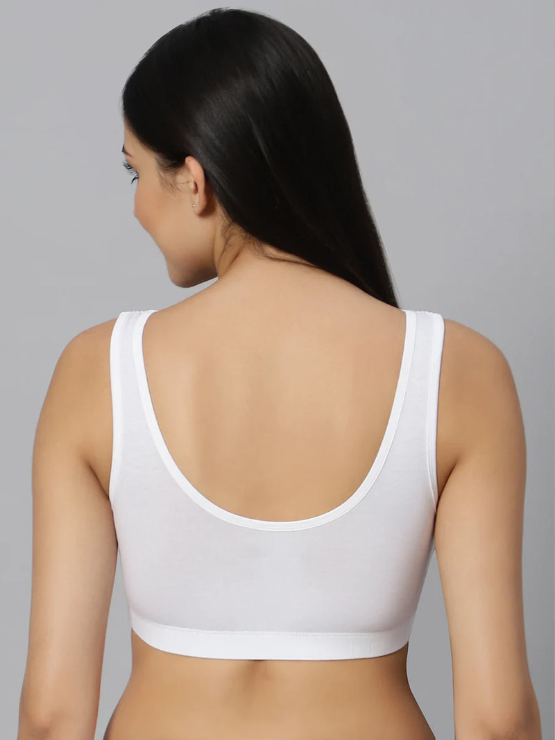 Bluenixie BN3014 Cotton Stretch Slip On Medium Impact Sports Bra Combo Set Of White-Skin