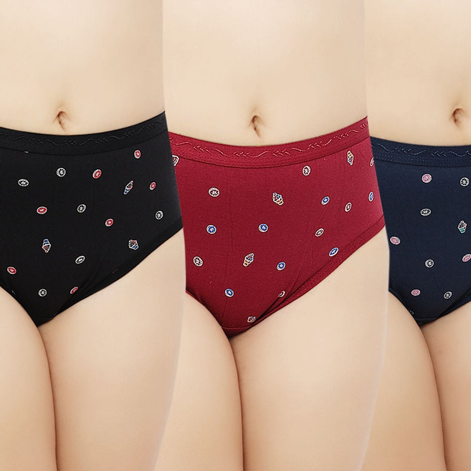 Bluenixie Cotton Printed Hipster Panties Pack of 3