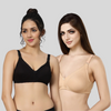 BlueNixie online Cotton Rich T-Shirt Bra Combo set of 2 Black & Skin Colors