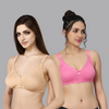 BlueNixie online Cotton Rich T-Shirt Bra Combo set of 2 Skin & Fuchsia Colors