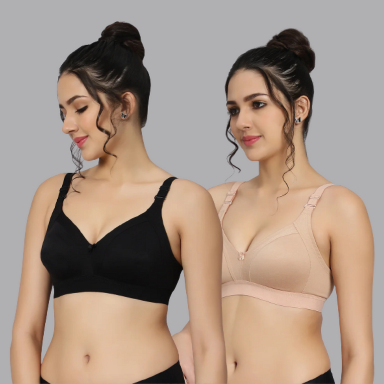 Bluenixie BN2514_2 Pc Combo Cotton Rich Full Coverage T-Shirt Bra  Black-Nude Skin