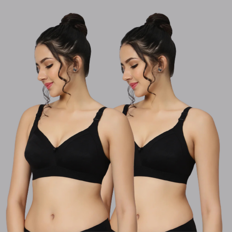 BlueNixie BN2514_2 Pc Combo  Cotton Rich Full Coverage T-Shirt Bra Black