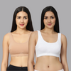 Bluenixie BN3014 Cotton Stretch Slip On Medium Impact Sports Bra Combo Set Of White-Skin