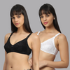 Butterfly Print net Full Coverage Bra Combo Set Of 2 Black-White Color - Bluenixie