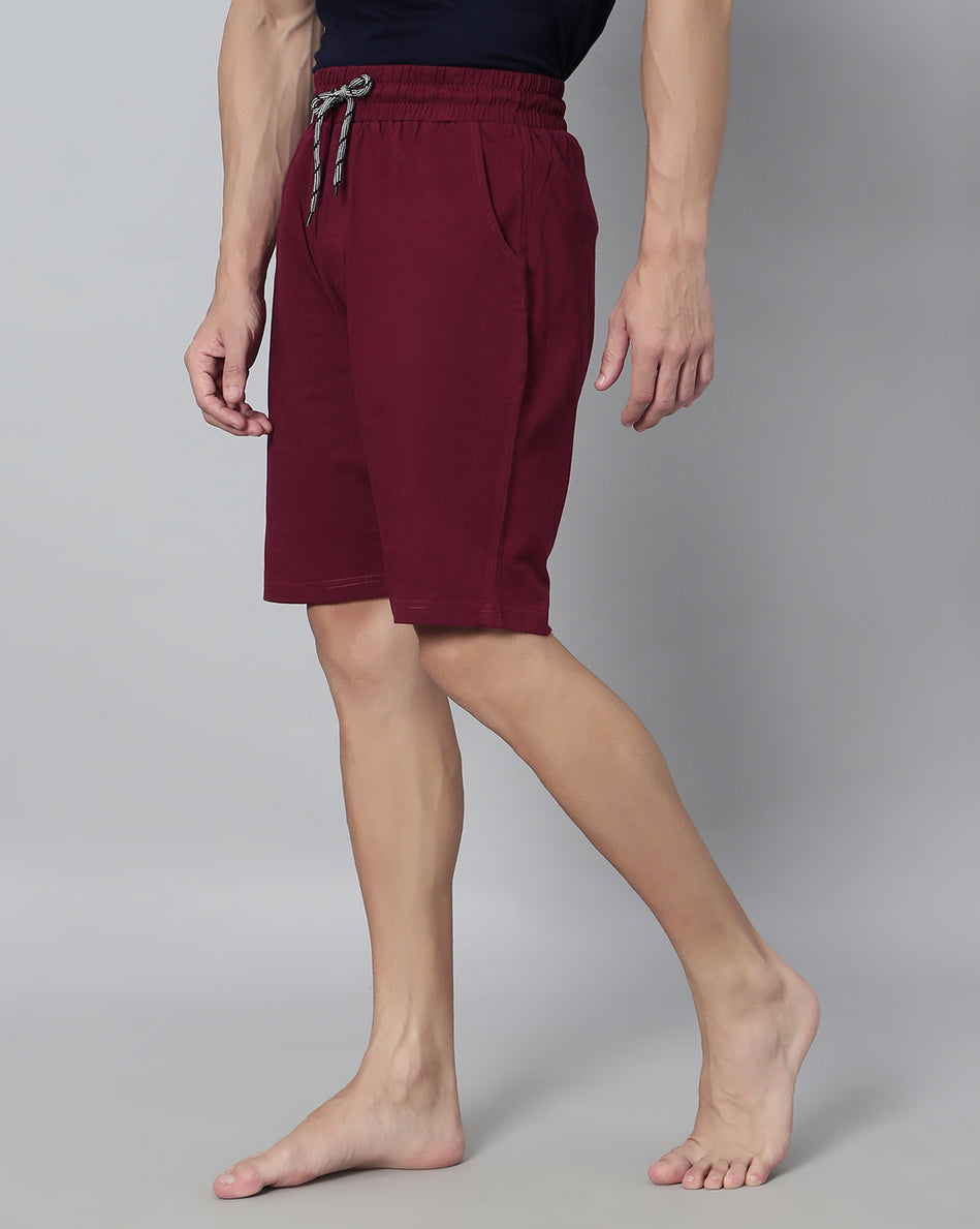 Ego trip maroon color Hosiery Cotton Plain Shorts