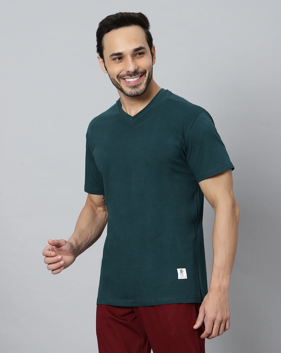  Men-Model-wearing-Ego-Trip-V-Neck-half-sleeve-Aiirforce-color-t-shirt