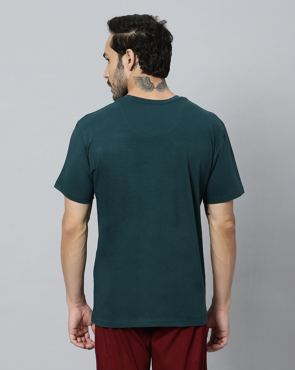 Back-look-Men-Model-wearing-Ego-Trip-V-Neck-half-sleeve-Aiirforce-color-t-shirt